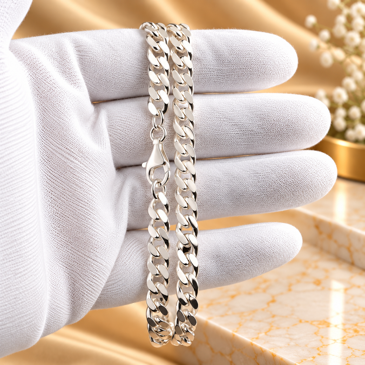 Pansarhalsband i silver – 50 cm