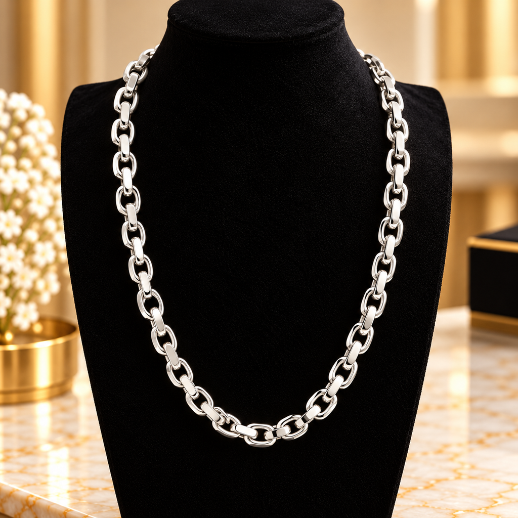 Ankarlänk halsband i finsilver – 50 cm