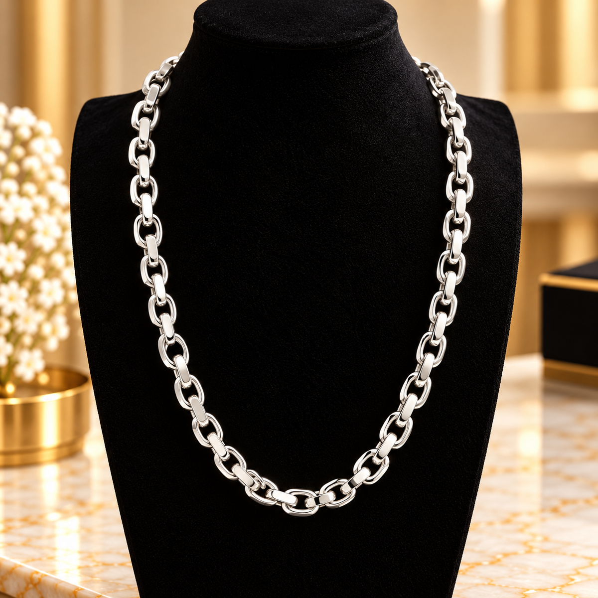 Ankarlänk halsband i finsilver – 50 cm
